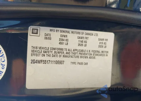 2001 Buick Regal Gs из США, поврежденный, VIN 2G4WF551711106907